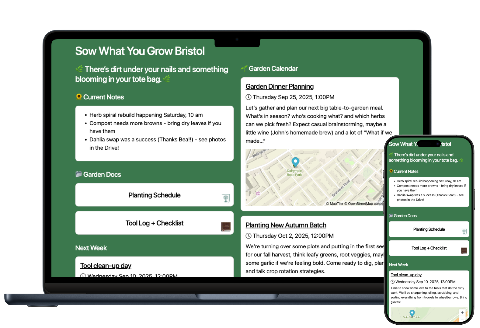 screenshot of a gardening noticeboard