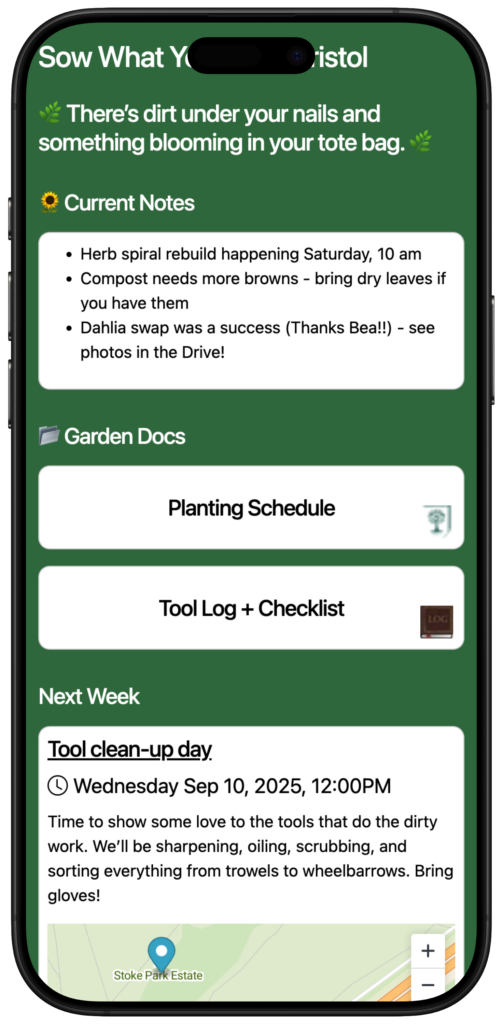 gardening club noticeboard mobile screenshot