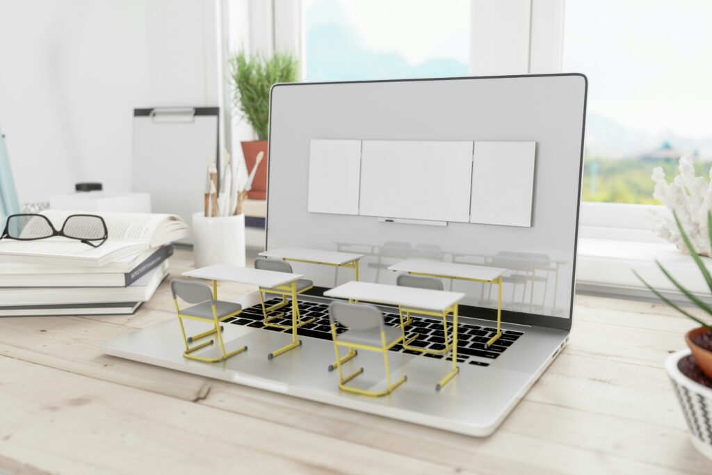 illustration of a classroom set up on top of a laptop